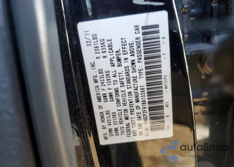 2011 Honda Accord Exl from USA, damaged, VIN 1HGCP2F81BA100687